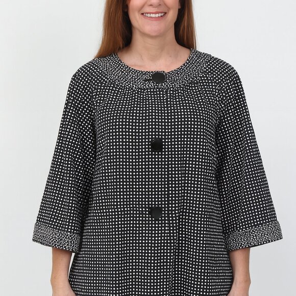 Ruby Rd. Black & White Checked Cotton Jacket | Size 12 | Front Pockets | EUC - Picture 1 of 6